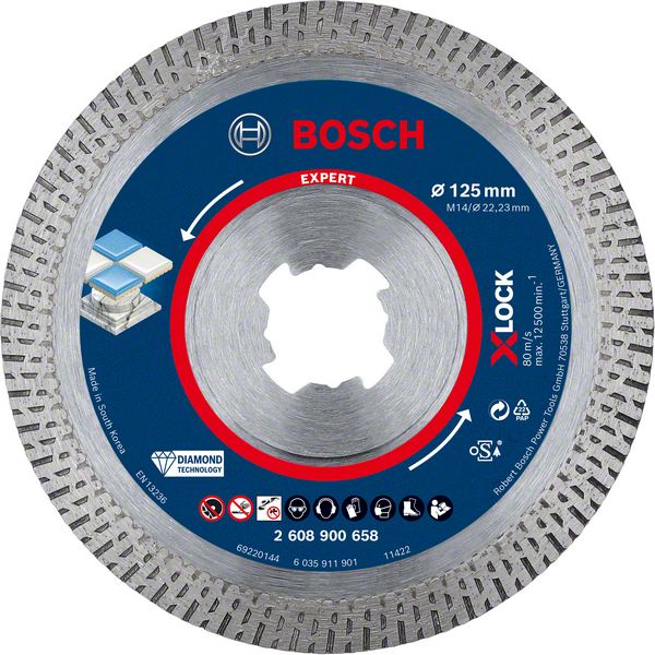 Bosch Professional Expert X-Lock Diamanttrennscheiben HardCeramic Ø 125x22.23 mm M14 für Fliesen, Marmor, Keramik