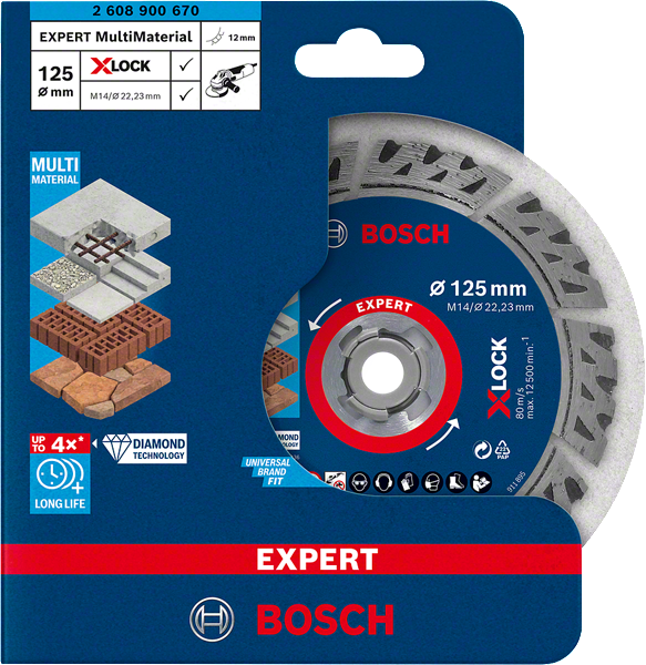 Bosch Professional Expert X-Lock Diamanttrennscheibe MultiMaterial Ø 125x22.23 mm M14 für Beton und Ziegel