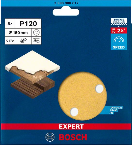 Bosch Professional Expert Schleifpapier C470 mit 6 Löchern für Exzenterschleifer Ø 150 mm K 120