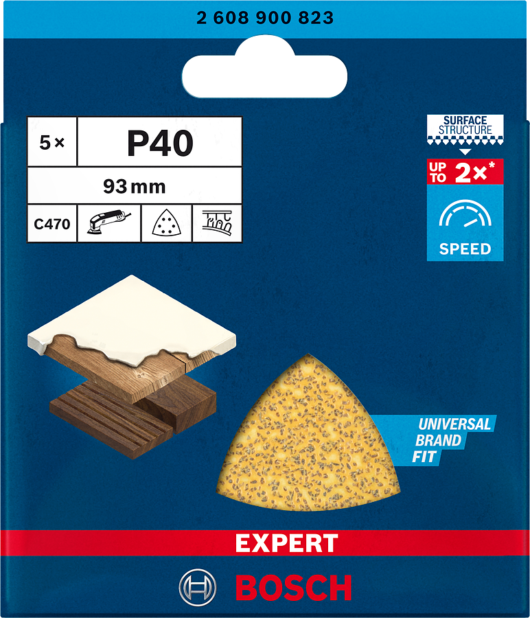 Bosch Expert Schleifpapier C470 für Deltaschleifer 93x93 mm mit Klett K 40 5 Stück