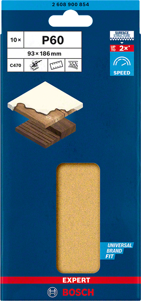 Bosch Professional Expert Schleifpapier C470 mit 8 Löchern für Schwingschleifer 93 x 186 mm für Holz und Holz mit Farbe P60