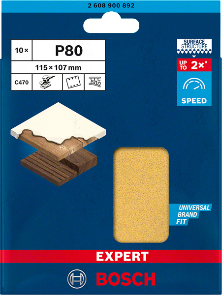 Bosch Professional Expert Schleifpapier C470 mit 6 Löchern für Schwingschleifer 115 x 107 mm K 80