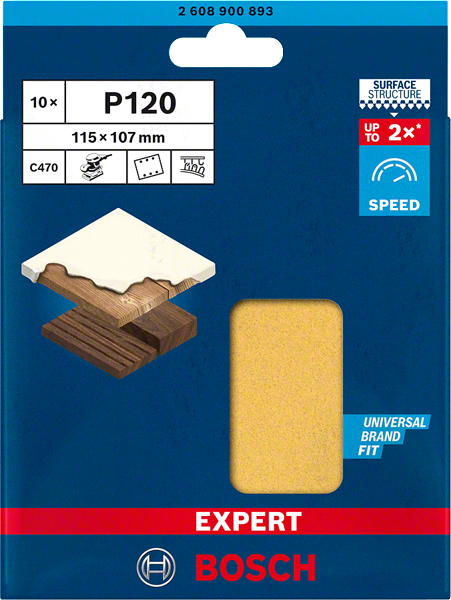 Bosch Professional Expert Schleifpapier C470 mit 6 Löchern für Schwingschleifer 115 x 107 mm K 120