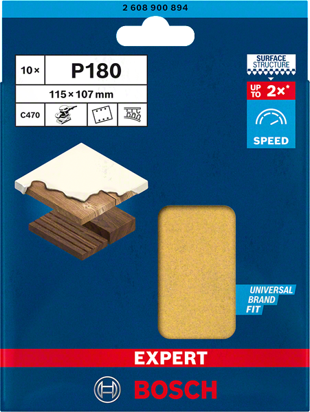 Bosch Professional Expert Schleifpapier C470 mit 6 Löchern für Schwingschleifer 115 x 107 mm K 180