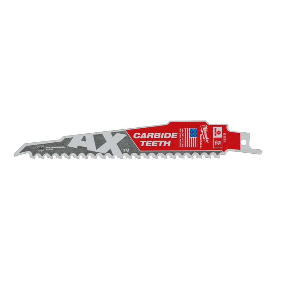 Milwaukee Säbelsägeblatt Holz/Kunststoff TCT AX 150x5 mm Carbide ideal zum schneiden von Holz mit Nägel, Schrauben