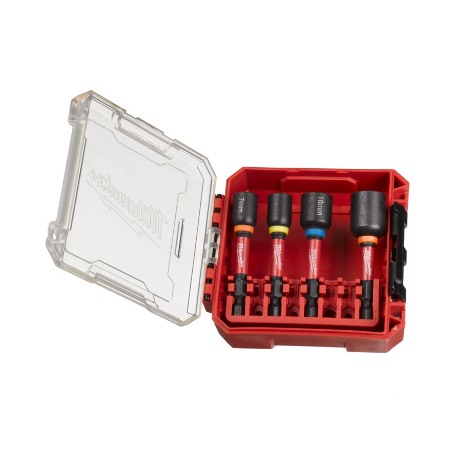 Milwaukee® Shockwave Steckschlüssel 1/4" HEX Set magnetisch 7/8/10/13 mm in Packout Kassette 4 tlg.