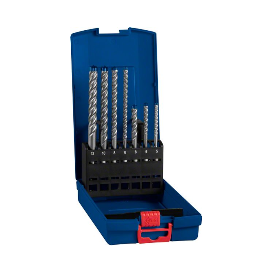 Bosch Professional Expert SDS-plus-7X Hammerbohrer-Set mit 4 Schneiden Vollhartmetalkopf Ø 5/6/6/8/8/10/12 mm in Kassette