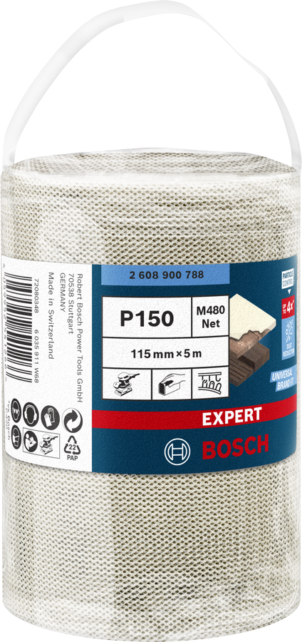 Bosch Professional Expert Schleifnetzrolle M480 für Handschleifen 115 x 5000 mm P150