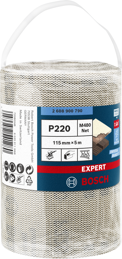 Bosch Professional Expert Schleifnetzrolle M480 für Handschleifen 115 x 5000 mm P220