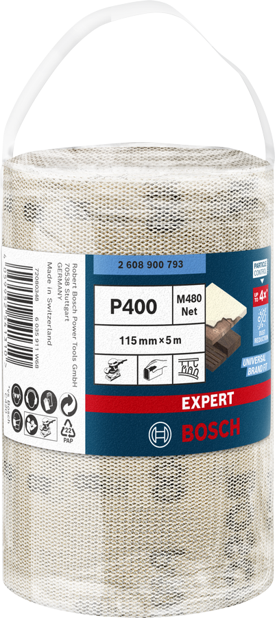 Bosch Professional Expert Schleifnetzrolle M480 für Handschleifen 115 x 5000 mm P400