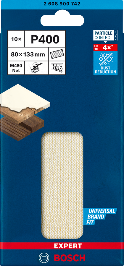 Bosch Expert Schleifnetzscheibe mit Klett M480 für Schwingschleifer 80 x 133 mm K400 10 Stück