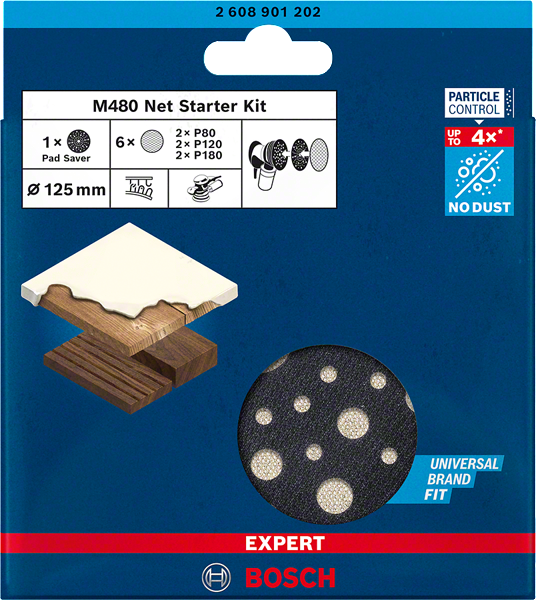 Bosch Expert Schleifnetzscheiben Set M480 für Exzenterschleifer Ø 125 mm K80/120/180 7tlg. für staubfreies Schleifen von Holz, Farbe und Trockenbauwänden