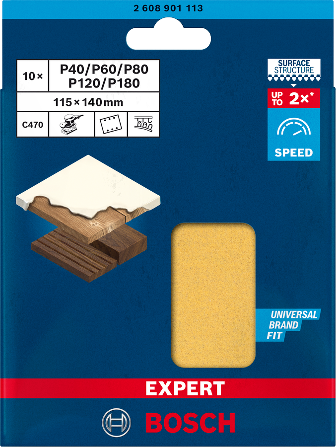 Bosch Expert Schleifpapier-Set C470 für Schwingschleifer 115 x 140 mm K40/60/80/120/180