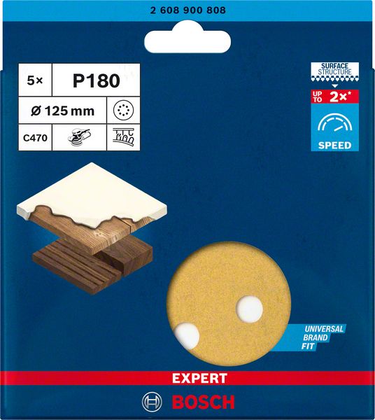 Bosch Professional Expert Schleifpapier C470 mit 8 Löchern für Exzenterschleifer Ø 125 mm K 180