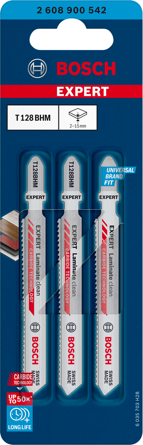 Bosch Expert Stichsägeblatt T128 BHM Laminate Clean für saubere Schnitte in Laminat 3 Stück