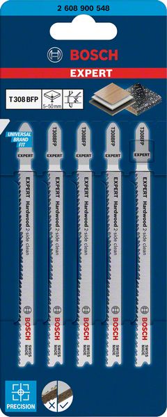 Bosch Expert Stichsägeblatt T 308 BFP Hardwood 2 - side clean für ausrissfreies Schneiden in Holz 5 Stück