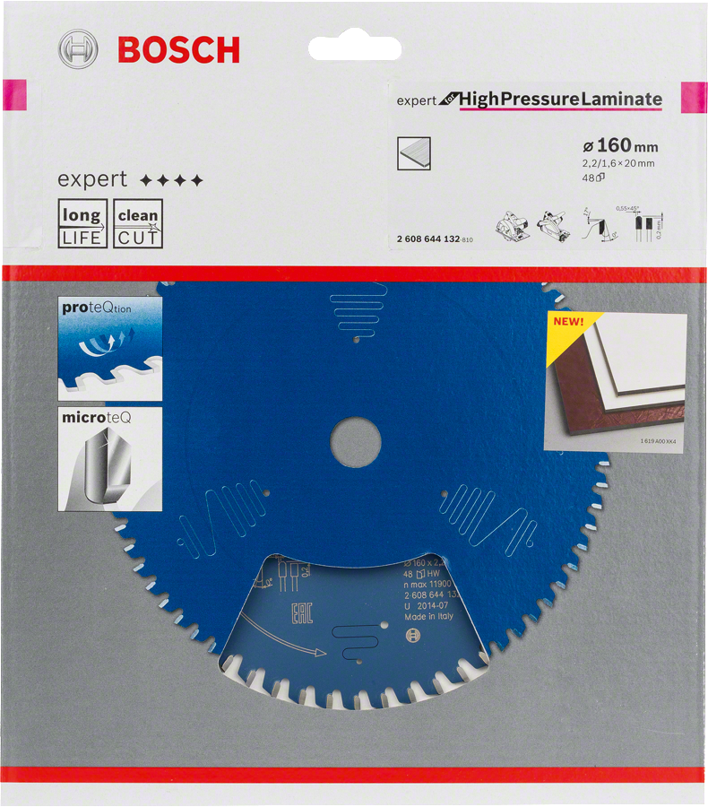 Bosch Expert for High Pressure Laminate Kreissägeblatt 160x2.2/1.6x20 mm 48 Zähne (2608644132)