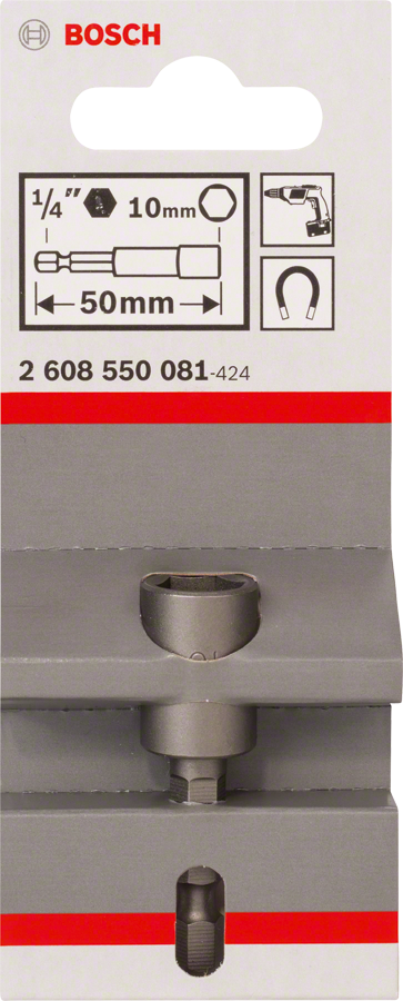 Bosch Extra Hard-Steckschlüssel SW 10 mm 1/4" 50 mm lang mit Magnet (2608550081)