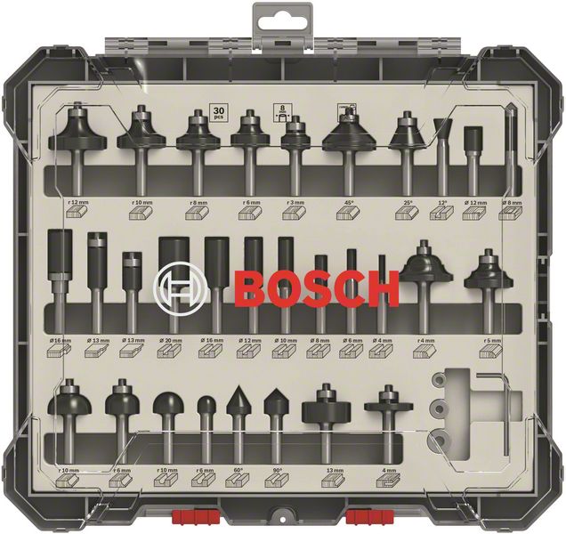 Bosch Fräser-Set 8 mm Schaft für Weich- und Hartholz 30 tlg. in Box (2607017475)
