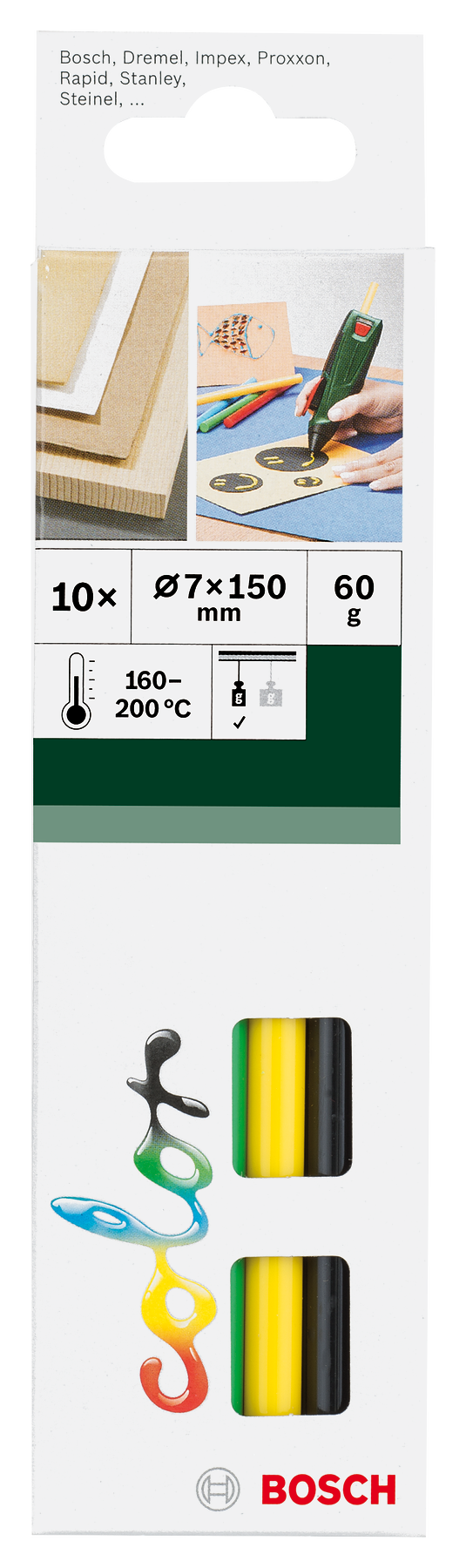 Bosch Heißklebesticks 7x150 mm bunt 60 g 10 Stk. (2609256D30)