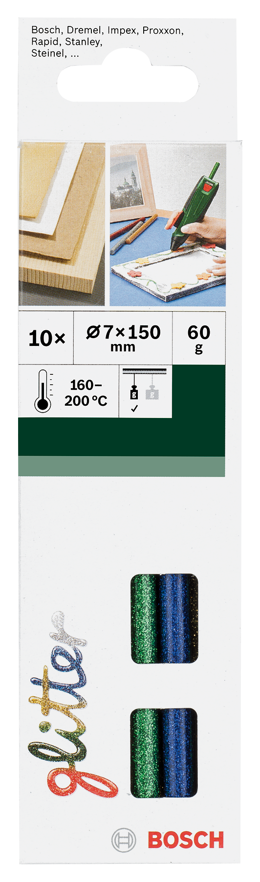 Bosch Heißklebesticks 7x150 mm bunt Glitter 60 g 10 Stk. (2609256D31)