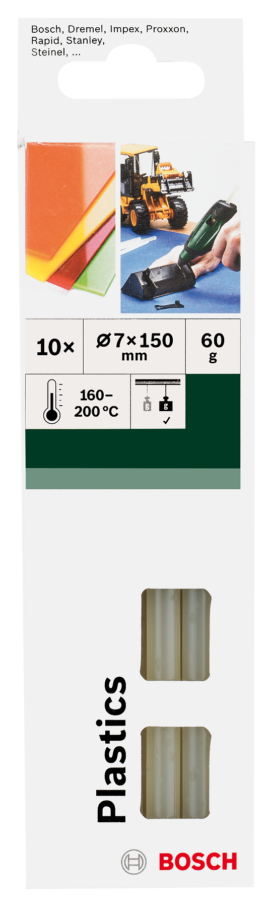 Bosch Heißklebesticks 7x150 mm Plasik Kunststoff 60 g 10 Stk. (2609256D32)