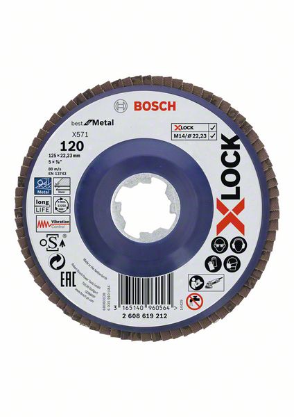 Bosch Professional X-Lock Fächerschleifscheibe Best for Metal Ø 125 x 22,23 mm gerade K40 / K60 / K80 / K120 waehlbar