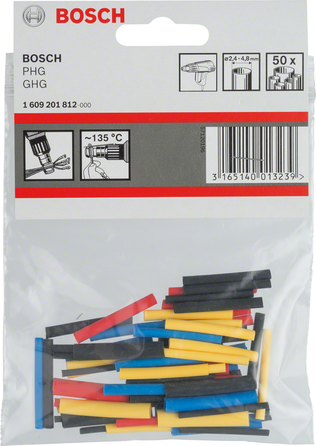 Bosch Schrumpfschlauch für Heißluftgebläse, 1.6 - 4.8 mm 50 Stk. (1609201812)
