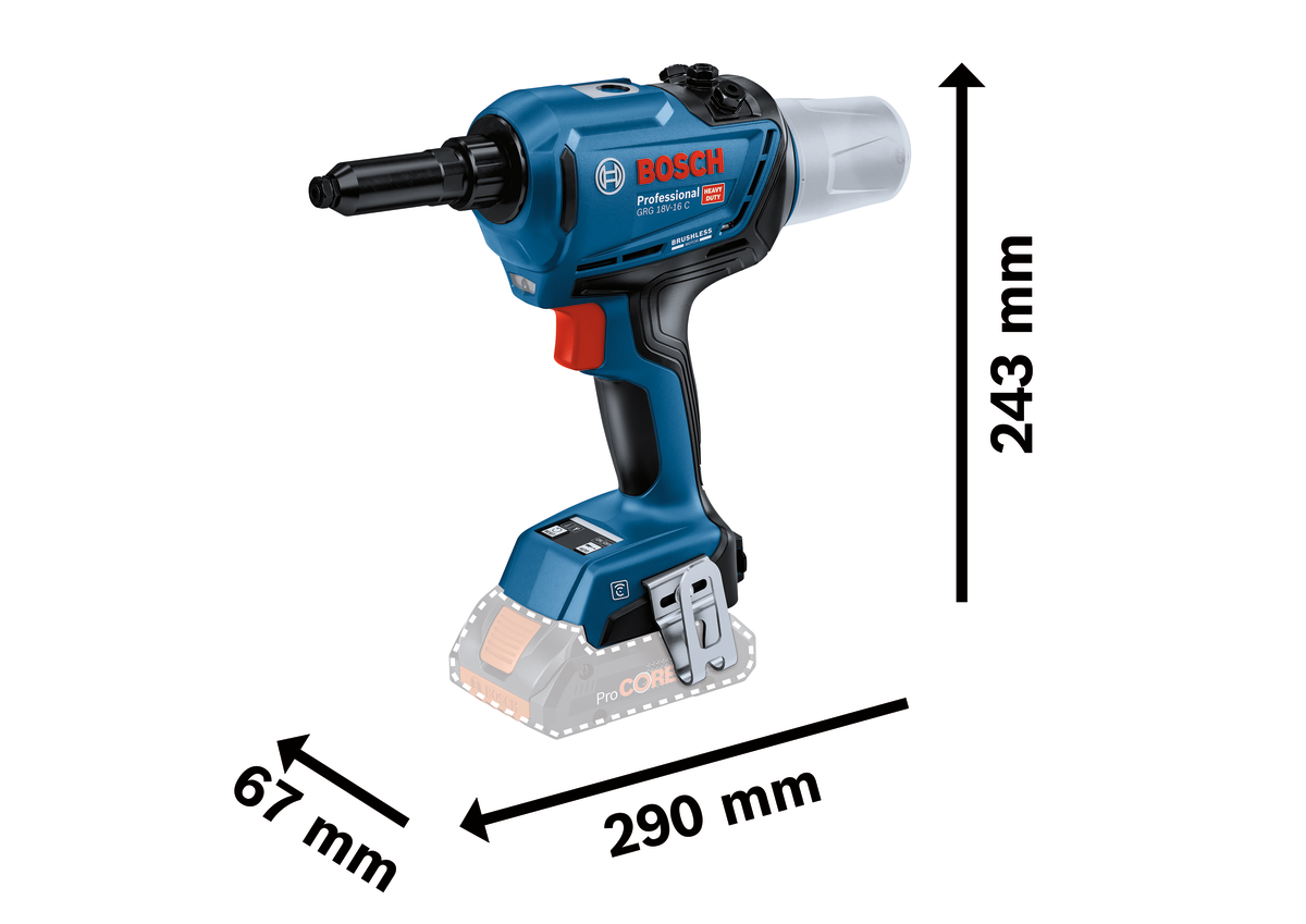 Bosch Professional GRG 18V-16 C Akku-Nietpistole ohne Akku/Lader