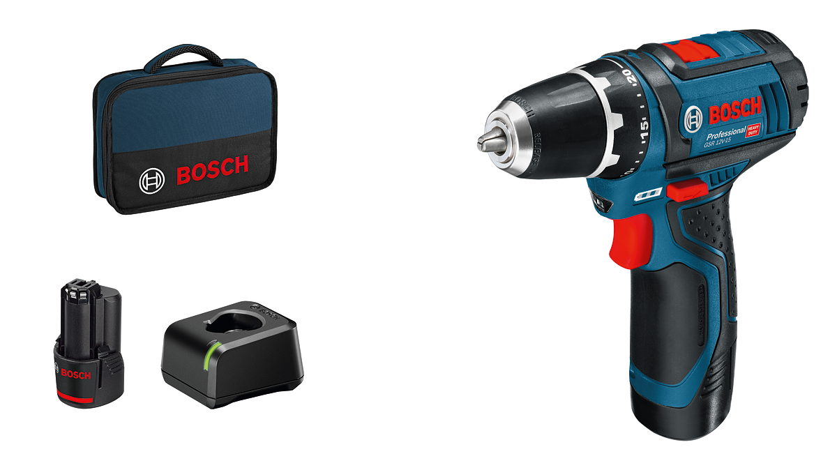 Bosch Professional GSR 12V-15 Akku-Bohrschrauber mit 2 x 2.0 Ah Akku in Tasche