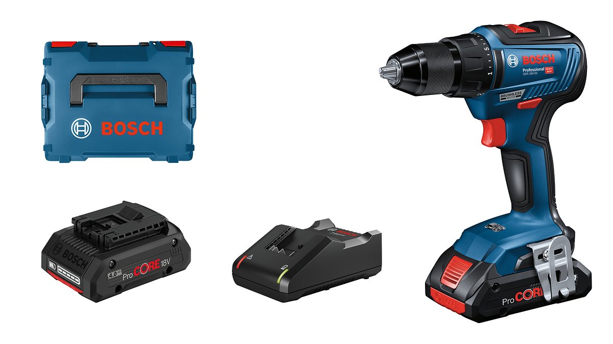 Bosch Professional GSR 18V-55 Akku-Bohrschrauber bürstenlos 55 Nm 2 x 4,0 Ah ProCore und Lader in L-Boxx 136