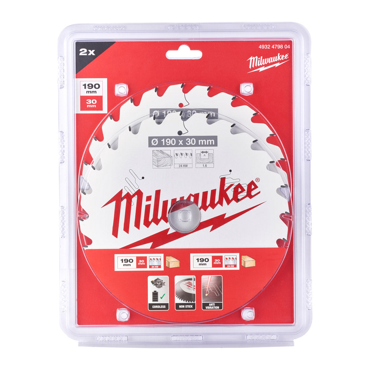 Milwaukee Kreissägeblatt Doppelpack 190x30 mm 24 Zähne 1.6 mm Schnittbreite (4932479804)