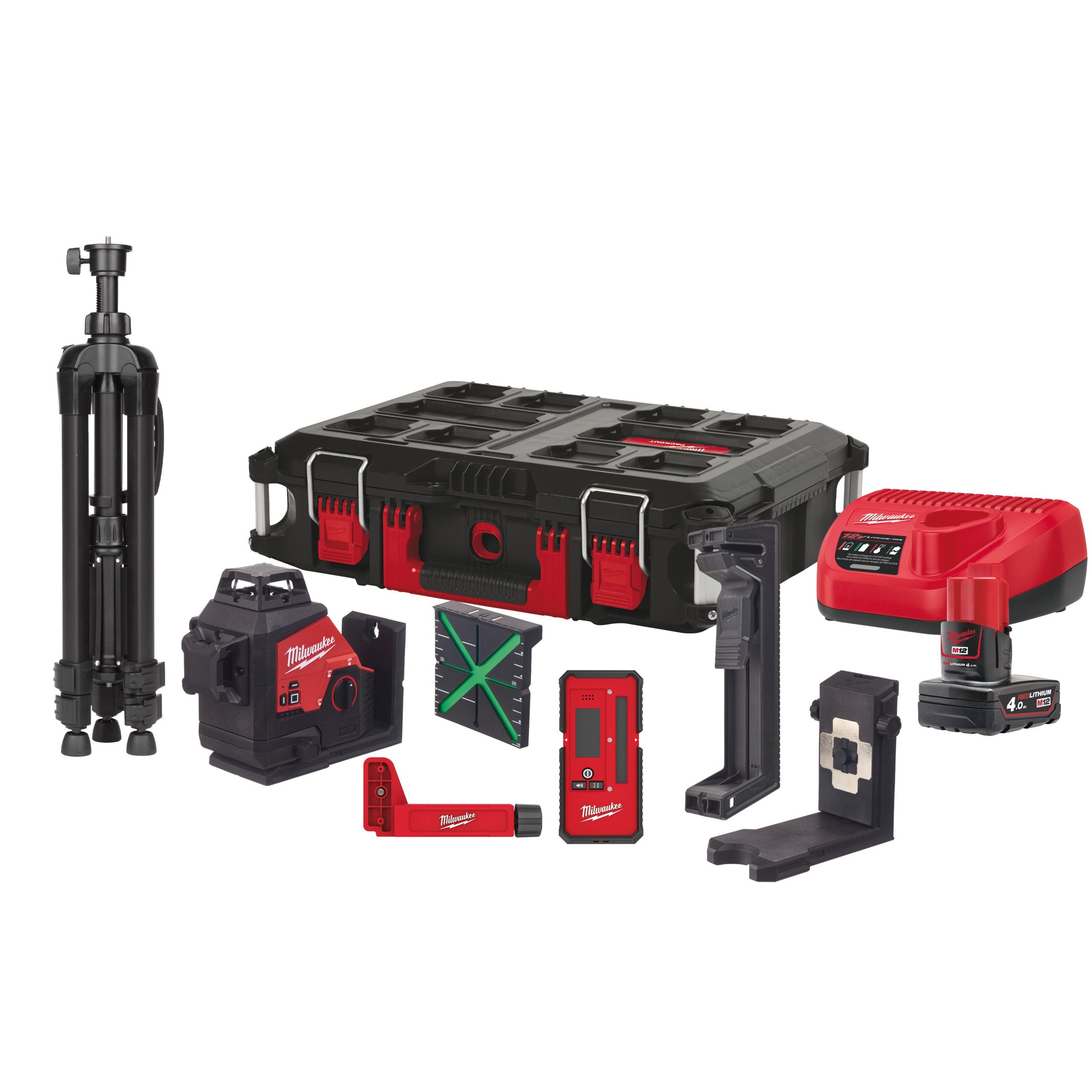 Milwaukee® M12 3PLKIT-401P Kreuzlinienlaser 1x M12B4, Lader und Zubehör im Packout Koffer