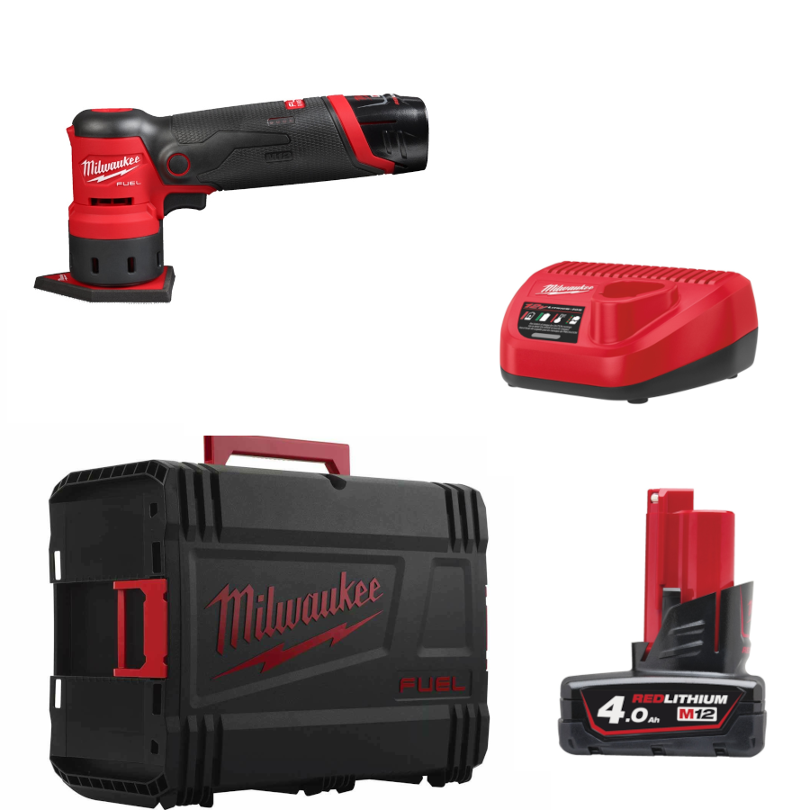 Milwaukee M12 FDSS-422X FUEL Akku-Exzenterschleifer 1x4 Ah/1x 2 Ah Akku und Lader in HD-Box (4933479681)