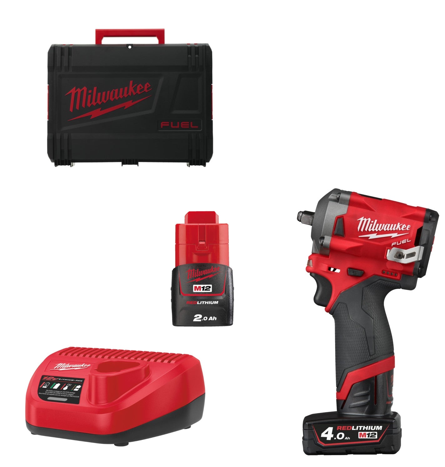 Milwaukee M12 FIW38-422X FUEL Akku-Schlagschrauber 339 Nm 3/8" Sprengring mit 1x 4.0 Ah und 1x 2.0 Ah und Lader in HD-Box (4933464613)