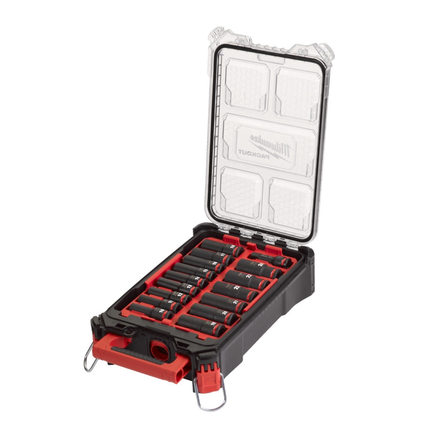 Milwaukee® Shockwave Schlagnuss-Set 1/2" lang mit mit Verlängerung im Packout Organiser 16 tlg.