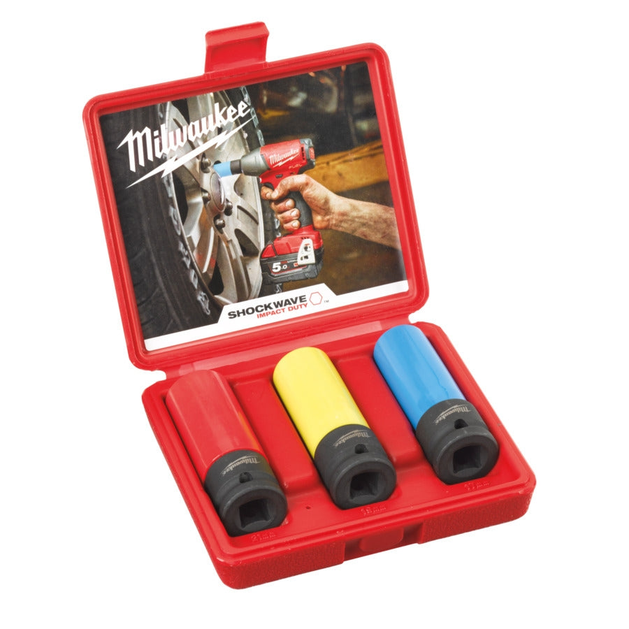 Milwaukee Shockwave 1/2" buntes Schlagnuss-Set 17/19/21 mm 3tlg. ideal zum Räder wechseln