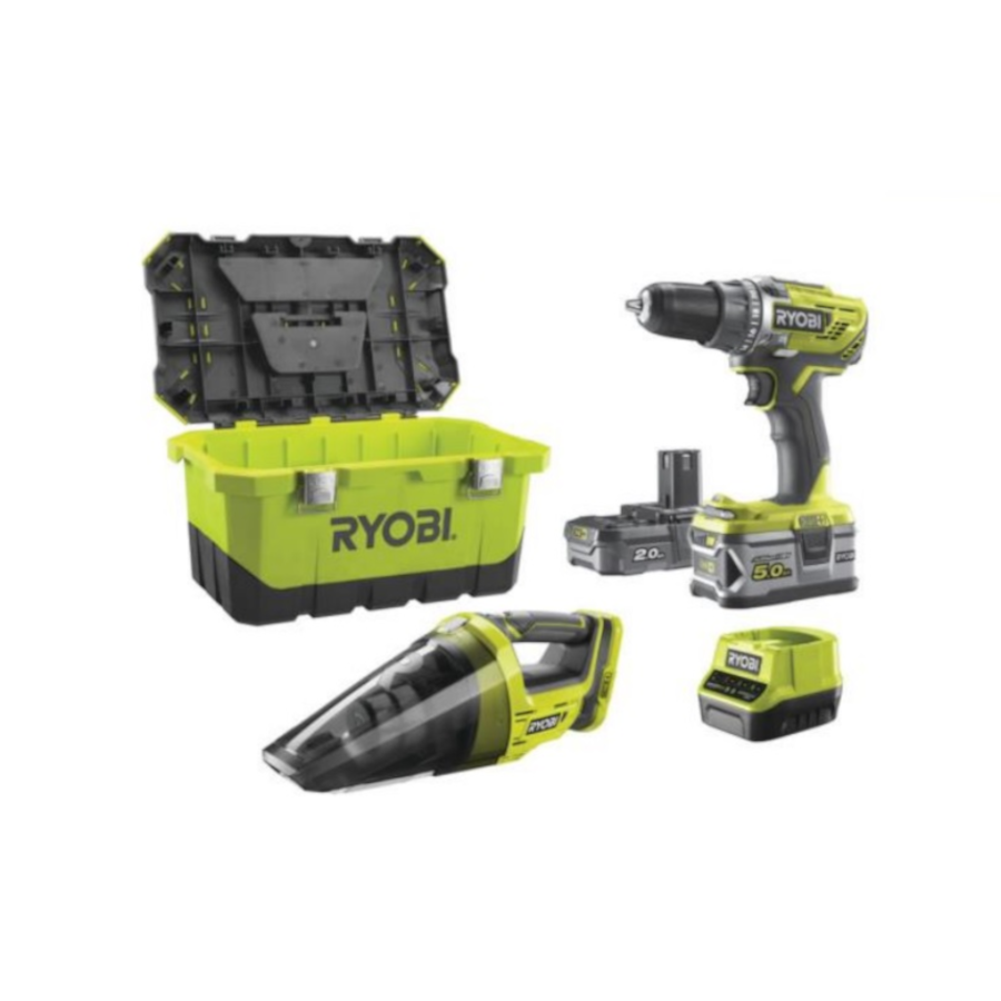 RYOBI R18DD3-252VT Akku-Schrauber R18DD3-0 und Akku-Handstaubsauger R18HV (5133004292)