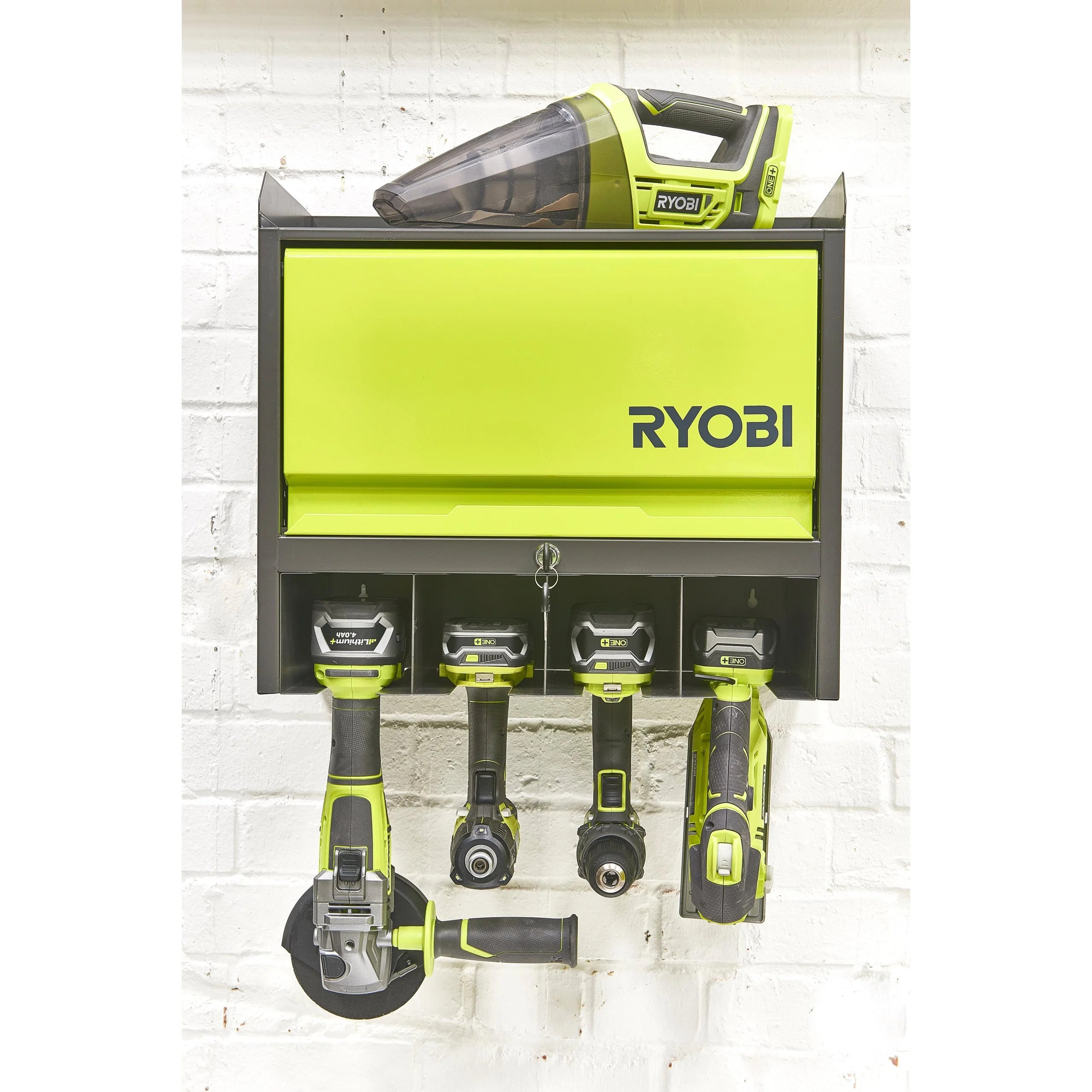 RYOBI RHWS-01 Wand-Werkzeugschrank Wandablage inkl. Schlüssel 150 kg Belastbarkeit