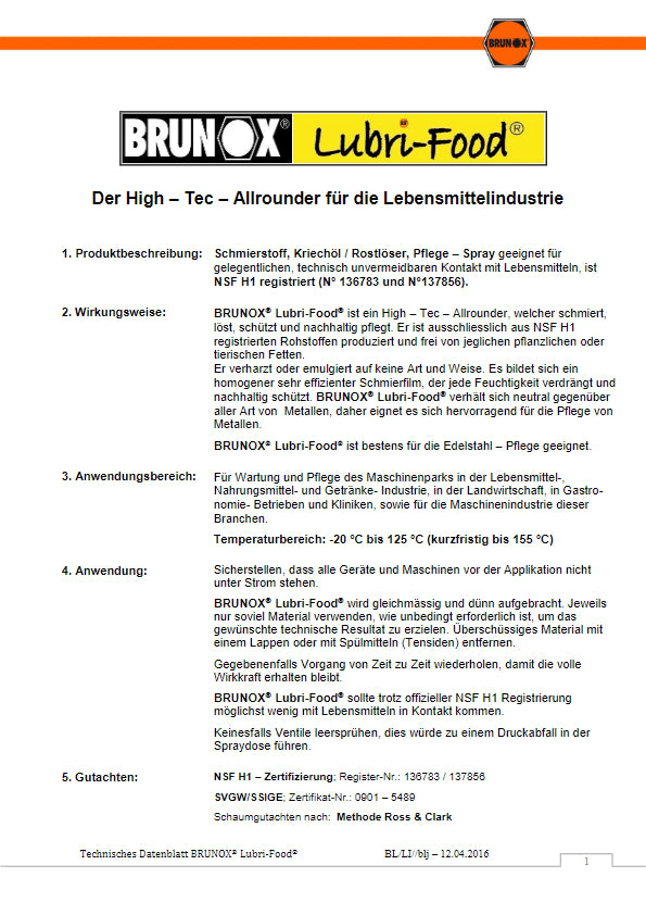 BRUNOX Lubri-Food Pflegespray 400 ml (BR0.40LF)