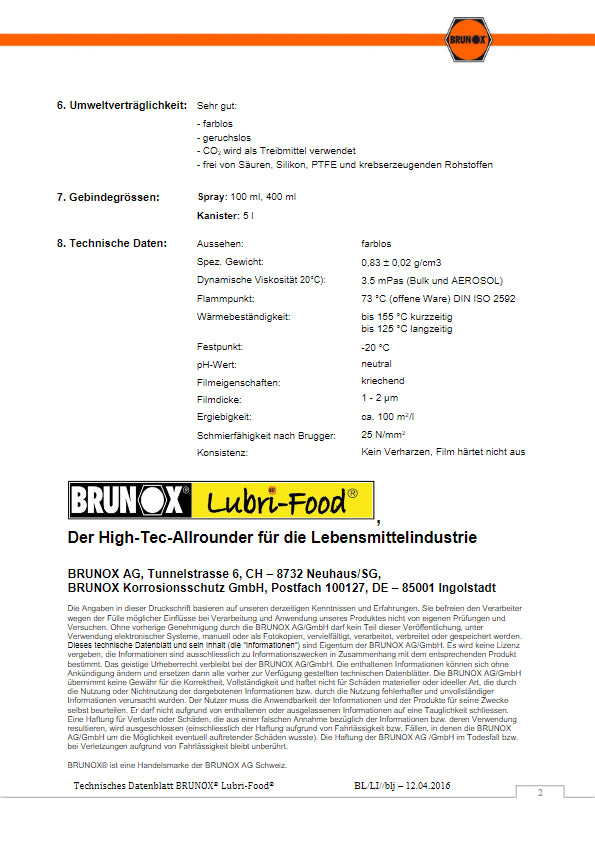 BRUNOX Lubri-Food Pflegespray 400 ml (BR0.40LF)