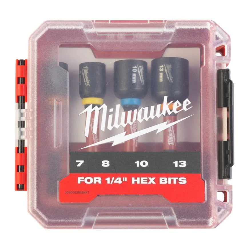 Milwaukee® Shockwave Steckschlüssel 1/4" HEX Set magnetisch 7/8/10/13 mm in Packout Kassette 4 tlg.