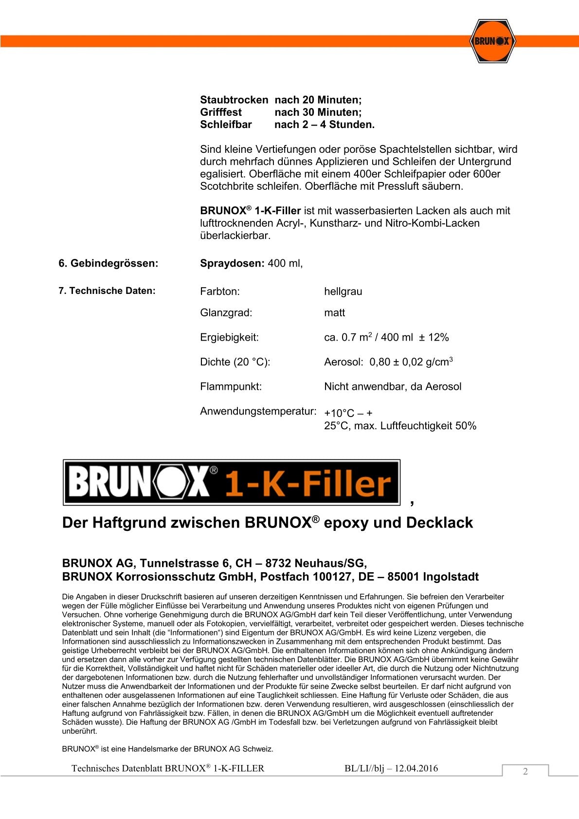 BRUNOX 1-K-Filler Füll- und Haftgrund Korrosionsschutz 400 ml Spraydose