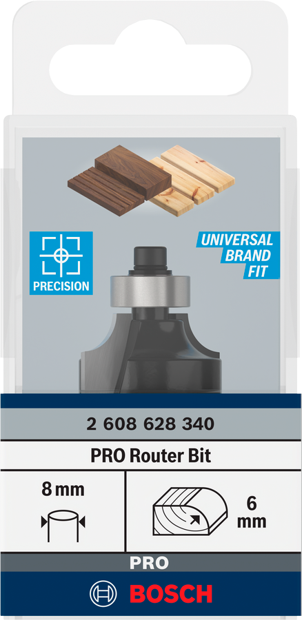 Bosch Abrundfräser, 8 mm, R1 6 mm, L 13,2 mm, G 53 mm (2608628340)