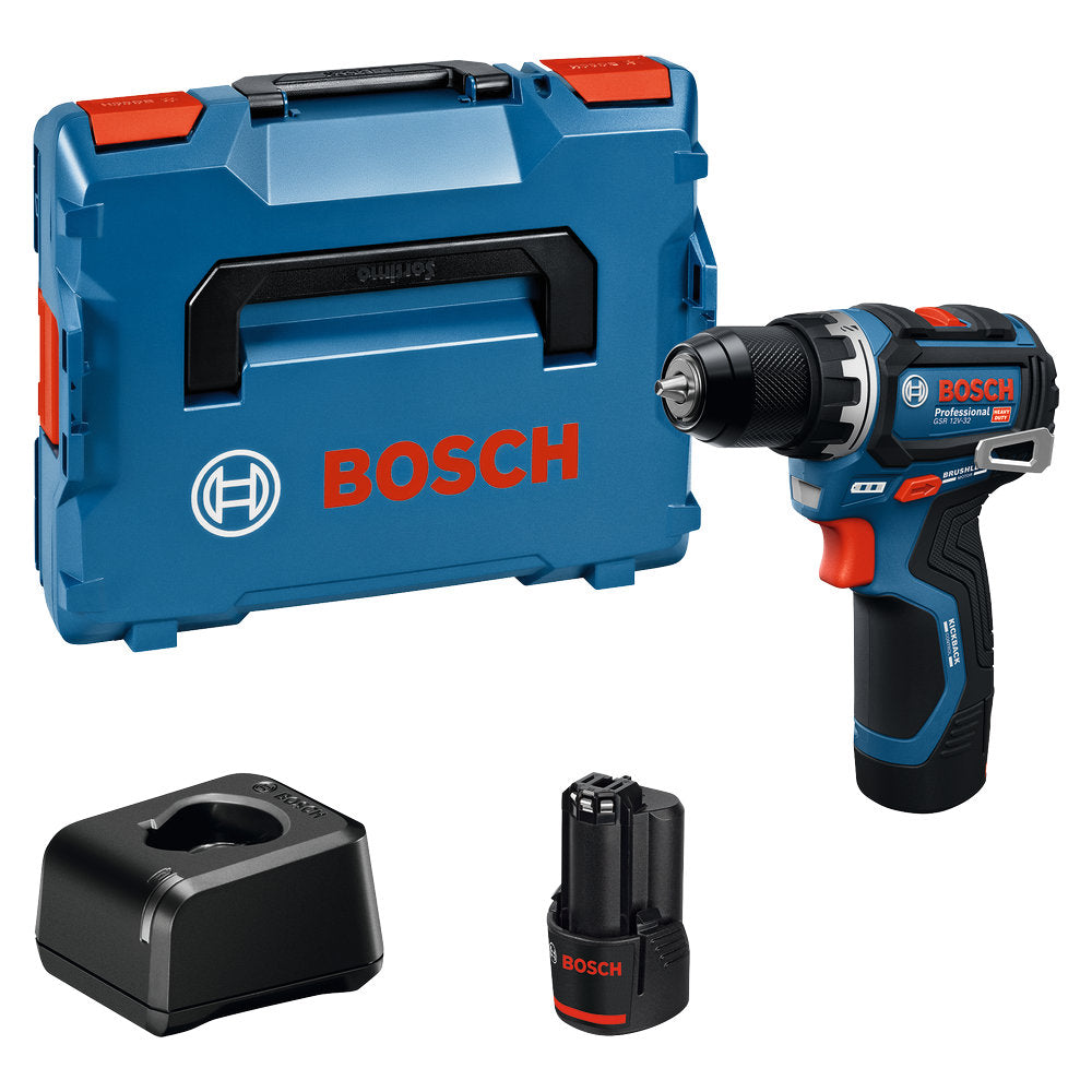 Bosch Akku-Bohrschrauber GSR 12V-32 (10 mm Bohrfutter, 32 Nm, inkl. 2x 2,0 Ah Akku & Ladegerät in L-BOXX 102)