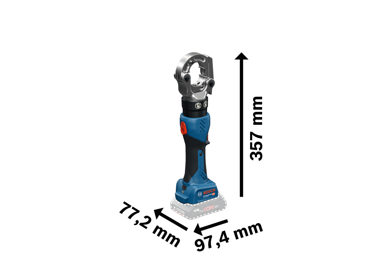 Bosch Akku-Hydraulisches Presswerkzeug GPH 18V-60 (Solo, 60 kN Crimpkraft, 300 mm² Crimpbereich, 340 ° Kopfrotation, inkl. XL-BOXX)