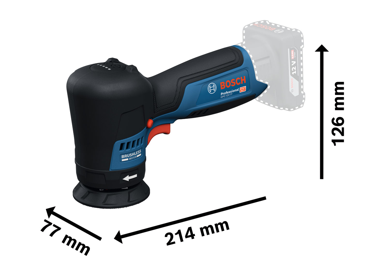 Bosch Akku-Polierer GPO 12V-77 (Solo, inkl. 77 mm Klett-Stützteller & 77 mm Polierschwamm)