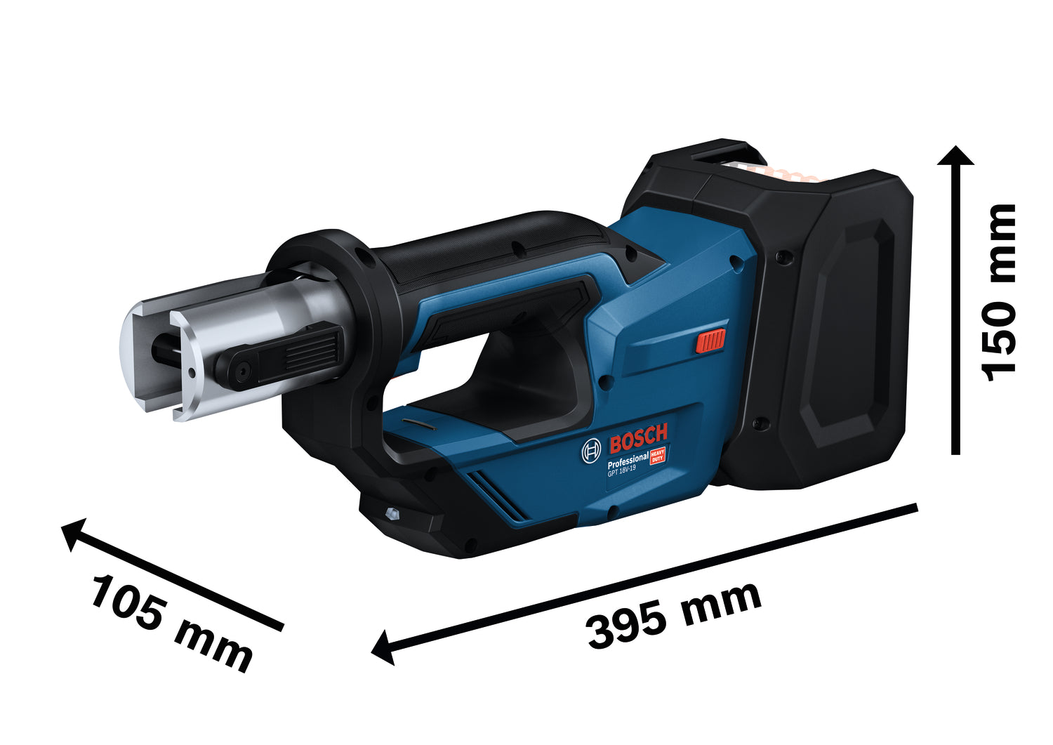 Bosch Akku-Presswerkzeug GPT 18V-19 (Solo, 19 kN Presskraft, Pressbereich 35 / 40 mm, 360 ° Kopfrotation)