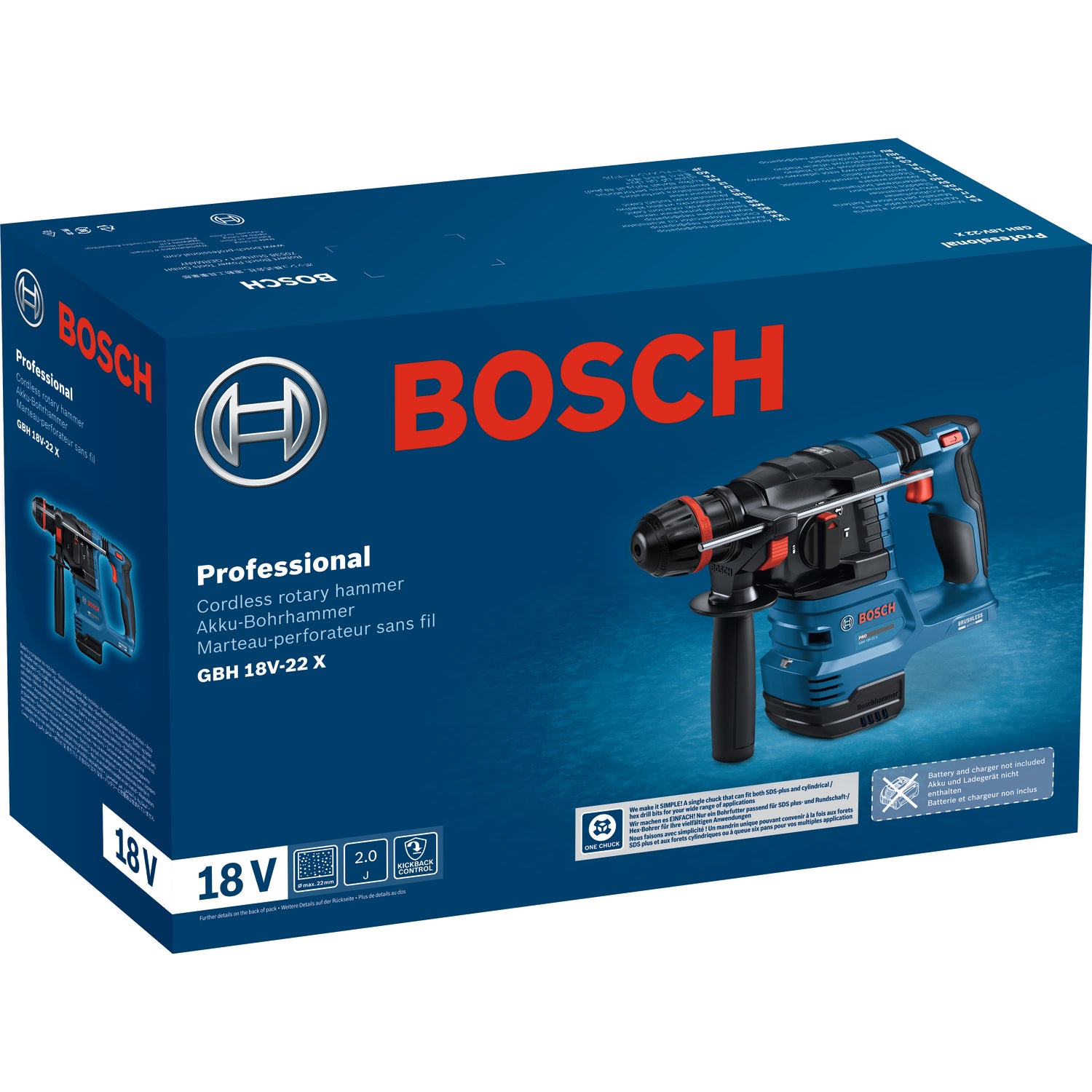 Bosch Professional GBH 18V-22 Akku-Bohrhammer (Hammerbohrer: 4 - 22 mm, Schlagenergie: 2 J, SDS plus, ONECHUCK Bohrfutter, Solo)