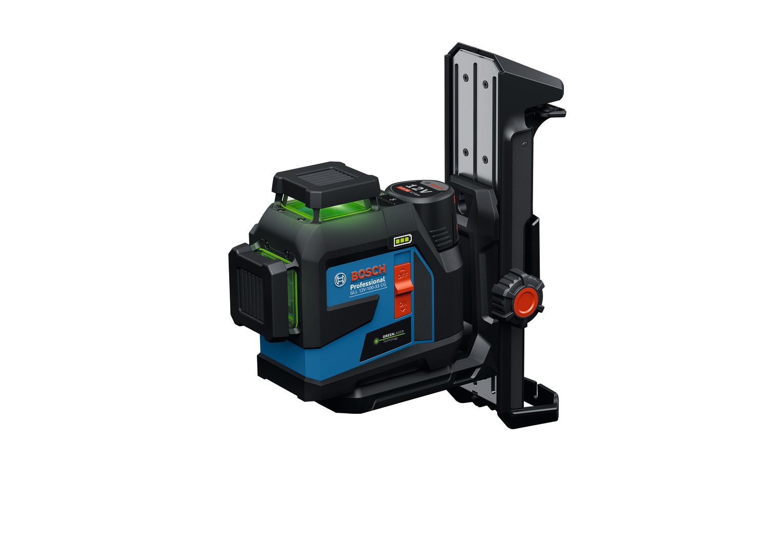 Bosch Linienlaser GLL 12V-100-33 CG (inkl. Akku 2.0 Ah, Deckenklemme DK 20, Universalhalter LB 10 in L-BOXX 136)